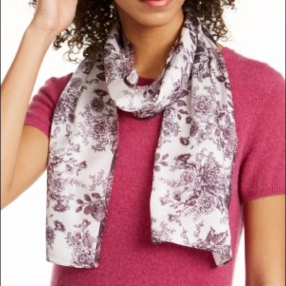 Vintage Floral Toile Silk Oblong Scarf In Fig
